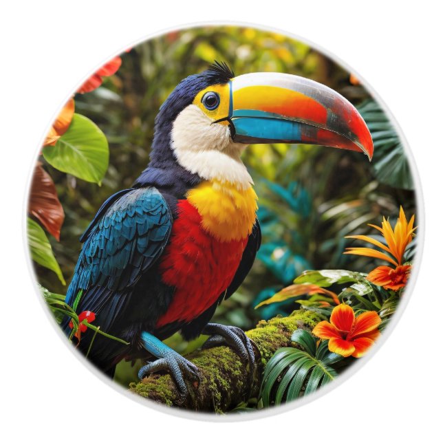 Colorful Toucan Bird Ceramic Knob (Front)