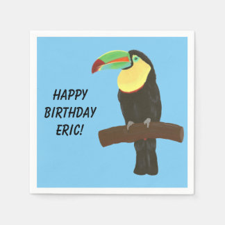 Colorful Toucan Bird Happy Birthday Napkins