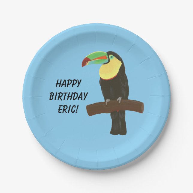 Colorful Toucan Bird Happy Birthday Plates (Front)