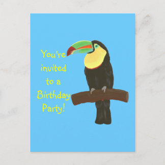 Colorful Toucan Birthday Invitations on postcards