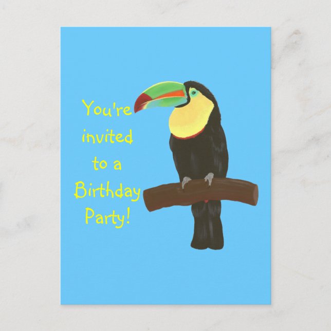 Colorful Toucan Birthday Invitations on postcards (Front)