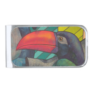 Colorful Toucan Graffiti Silver Finish Money Clip
