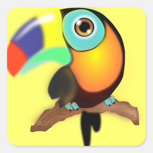 Colorful Toucan on Yellow Square Sticker (Front)