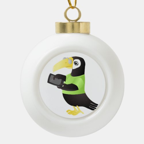 Colorful Toucan Parrots in green red yellow Ceramic Ball Christmas Ornament