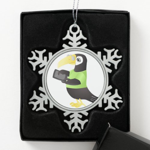 Colorful Toucan Parrots in green red yellow Snowflake Pewter Christmas Ornament