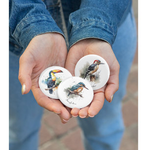 colorful toucan sitting on a branch button