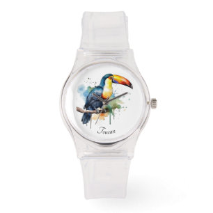 colorful toucan sitting on a branch, customizable watch