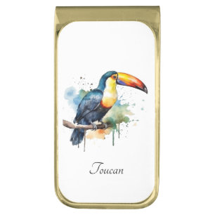colorful toucan sitting on a branch gold finish money clip