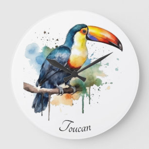 colorful toucan sitting on a branch large clock