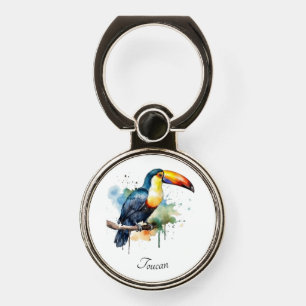 colorful toucan sitting on a branch phone ring stand