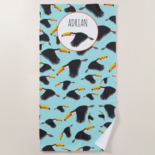 Colorful Toucan Tropical Bird Pattern Beach Towel (Front)
