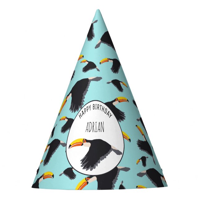 Colorful Toucan Tropical Bird Pattern Birthday Party Hat (Front)