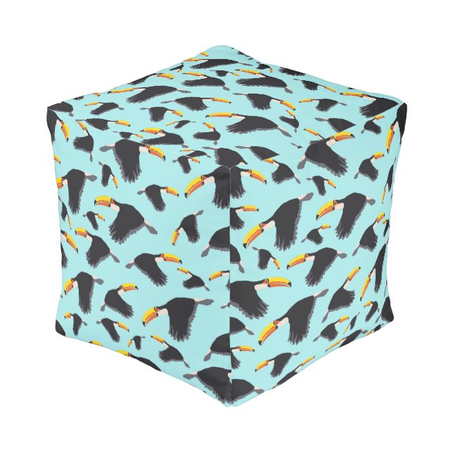 Colorful Toucan Tropical Bird Pattern Pouf (Angled Front)