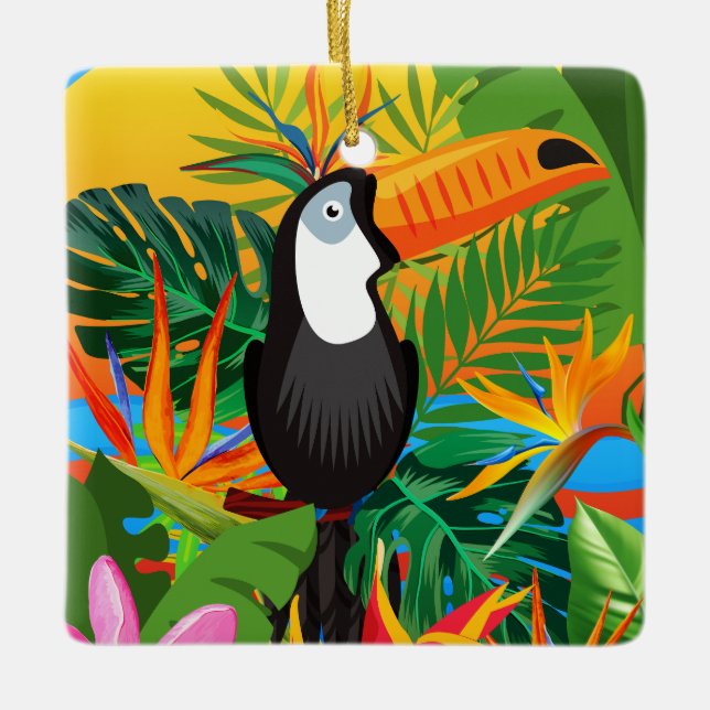 Colorful Toucan Tropical Jungle  Ceramic Ornament (Front)