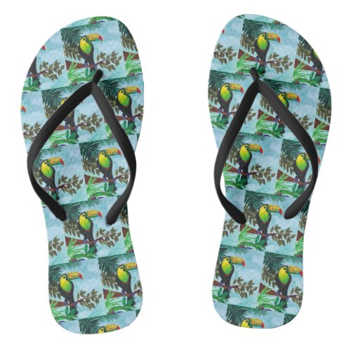 Colorful Toucan Tropical Rainforest Flip Flops