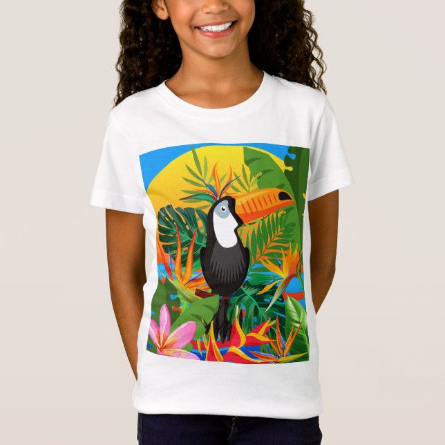 Colorful Toucan Tropical Rainforest Girls T-Shirt (Front)