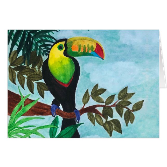 Colorful Toucan Tropical Rainforest Note Card (Front Horizontal)