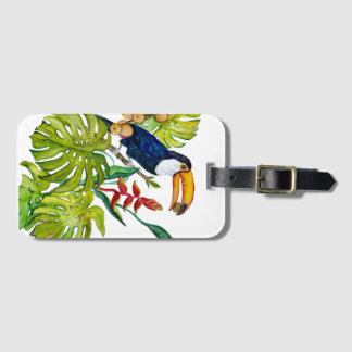 Colorful Toucan Watercolor Tropical Bird Luggage Tag