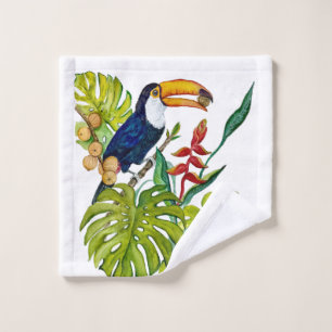 Colorful Toucan Watercolor Tropical Bird Wash Cloth