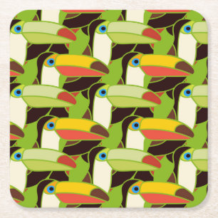 Colorful Toucans 2 Square Paper Coaster