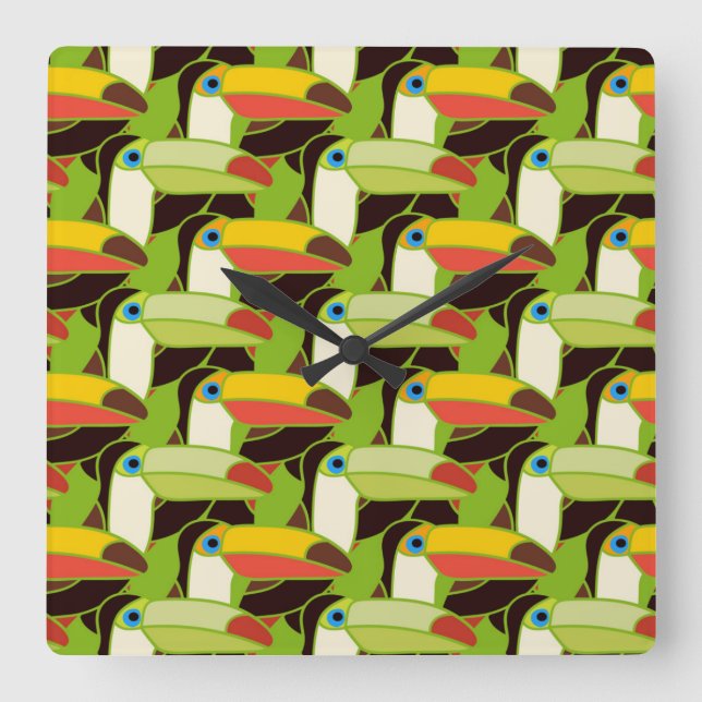 Colorful Toucans Square Wall Clock (Front)