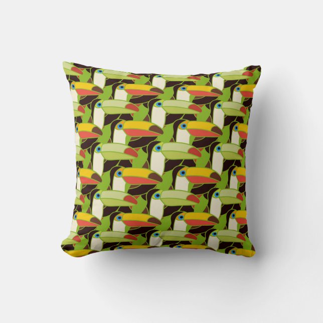 Colorful Toucans Throw Pillow (Front)