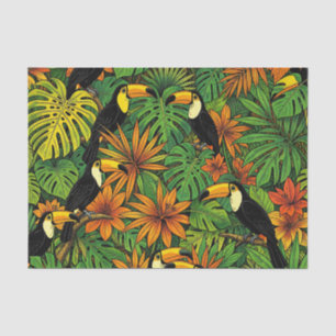 Colorful Toucans Tropical Jungle Leaves Hibiscus Tissue Paper