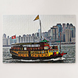 Colorful Tourist Boat Victoria Harbor Hong Kong Jigsaw Puzzle