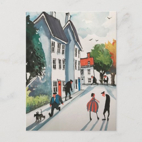 Colorful town art postcard 10