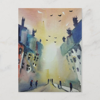 Colorful Town Watercolour post card #1