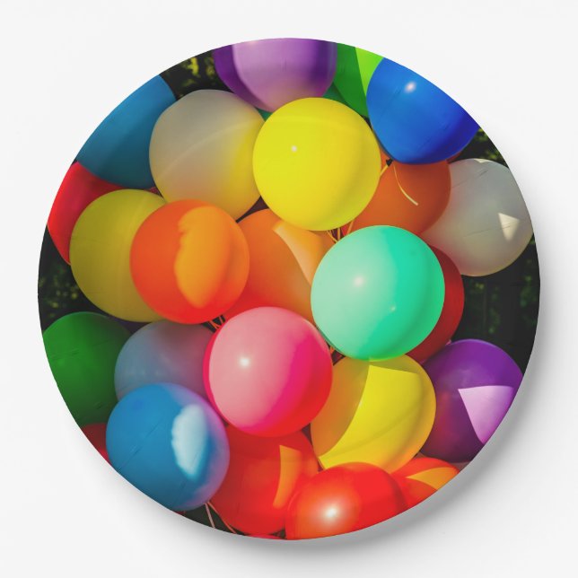 Colorful Toy Balloons Paper Plates (Front)