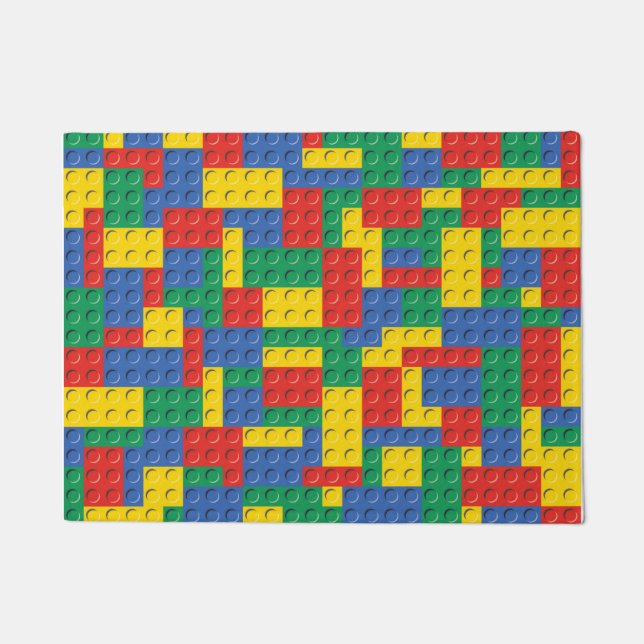 Colorful Toy Building Blocks Background Pattern Doormat (Front)