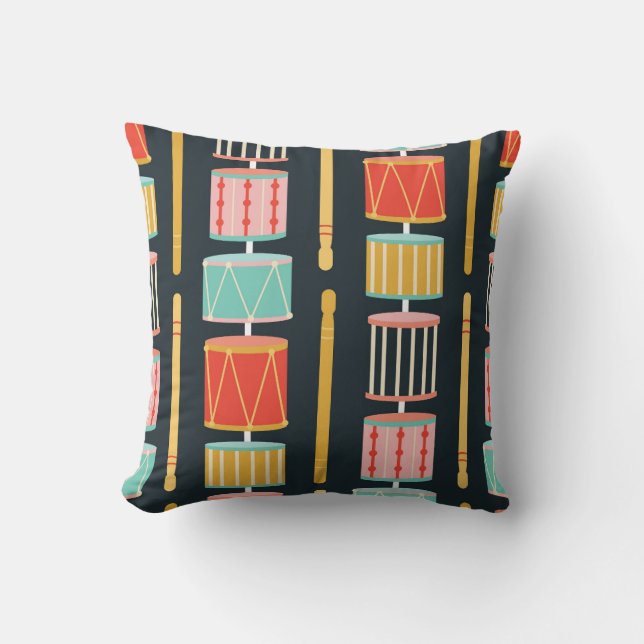 Colorful Toy Drums Seamless Pattern Throw Pillow (Front)
