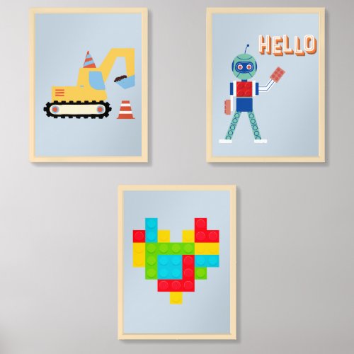 Colorful toy robot bricks for boy wall art set
