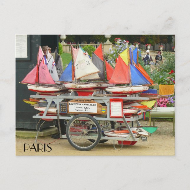 Colorful Toy Sailboats Luxembourg Gardens Paris Postcard (Front)