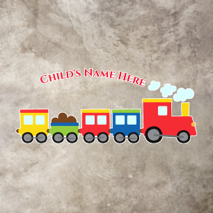 Colorful Toy Train & Child's Red Name Floor Decals