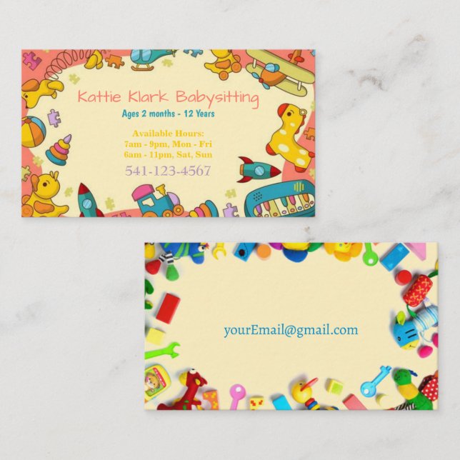 Colorful toys Babysitting Business Cards (Front/Back)