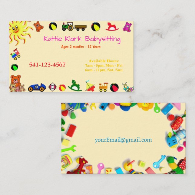 Colorful toys Babysitting Business Cards (Front/Back)