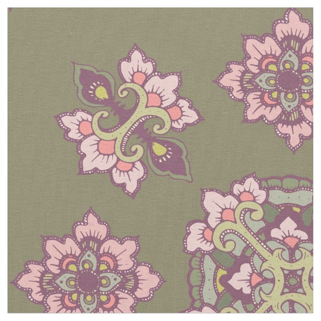 Colorful Tracery Ornament Pattern Fabric (Close Up)