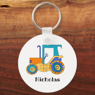 Colorful Tractor Personalized Keychain