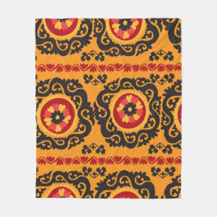 Colorful traditional asian carpet embroidery motif fleece blanket