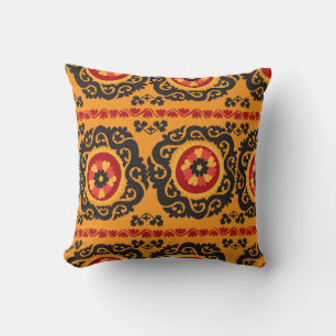 Colorful traditional asian carpet embroidery motif throw pillow