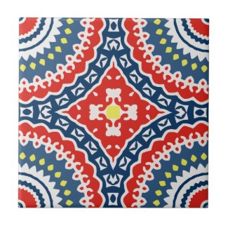 Colorful Traditional Ethnic Boho Geometric Pattern Ceramic Tile