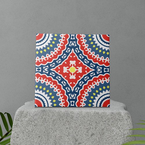 Colorful Traditional Ethnic Boho Geometric Pattern Ceramic Tile