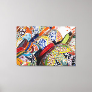 Colorful traditional hand-painted Mexican pottery Canvas Print
