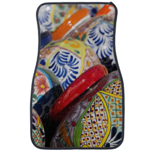 Colorful traditional hand-painted Mexican pottery Car Mat
