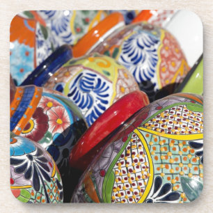 Colorful traditional hand-painted Mexican pottery Coaster