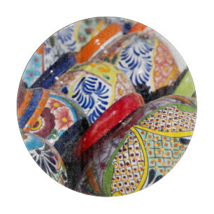 Colorful traditional hand-painted Mexican pottery Cutting Board