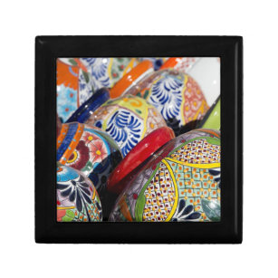 Colorful traditional hand-painted Mexican pottery Jewelry Box