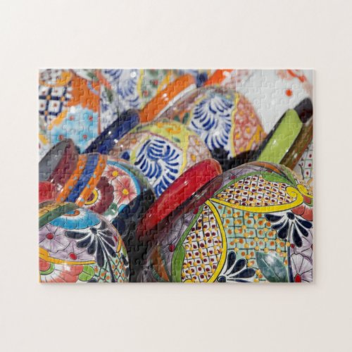 Colorful traditional hand_painted Mexican pottery Jigsaw Puzzle